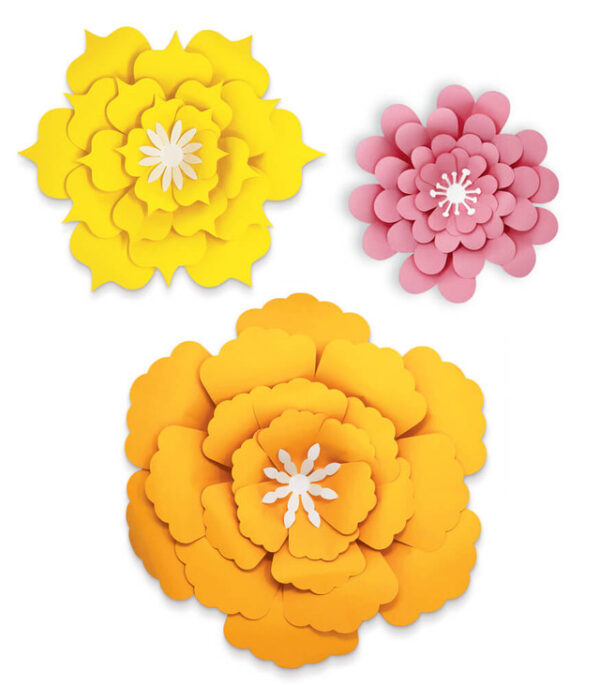 Orange, Yellow, Pink Paper Flowers Accent