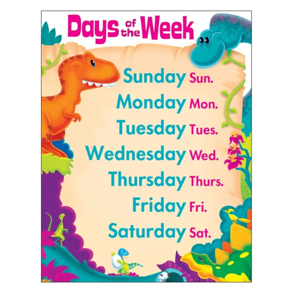 Days of the Week Dino Mite Pals Learning Chart